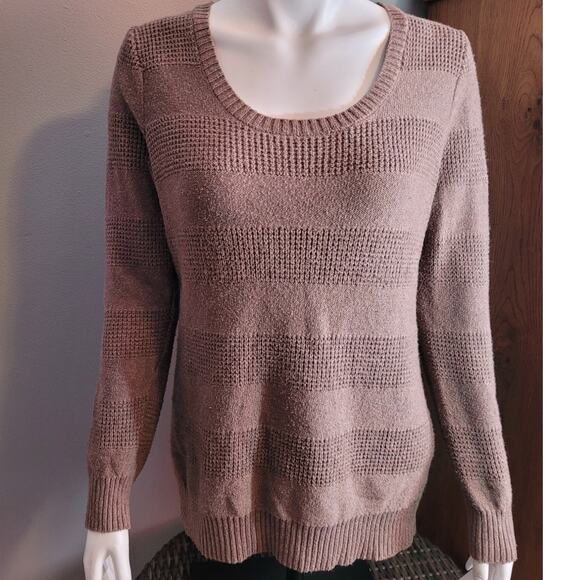 OLD NAVY Women Tan Mixed Stitch Knit Sweater Sz L Neutral Cable Fisherman Cozy - Picture 2 of 8